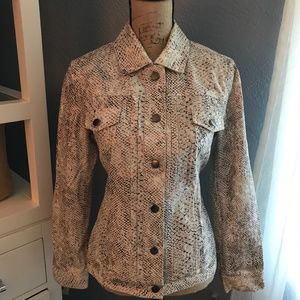 Chico's python print, denim style jacket sz 0